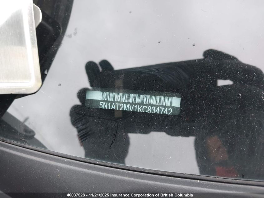 2019 Nissan Rogue S/Sl/Sv VIN: 5N1AT2MV1KC834742 Lot: 40037528