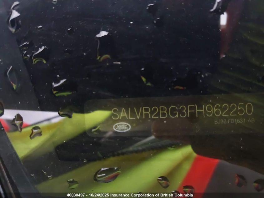 2015 Land Rover Range Rover Evoque Pure Premium VIN: SALVR2BG3FH962250 Lot: 40030497