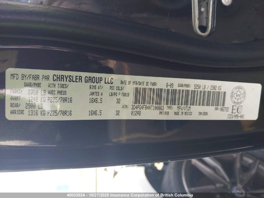 2010 Dodge Journey Se VIN: 3D4PG4FB4AT100863 Lot: 40033024