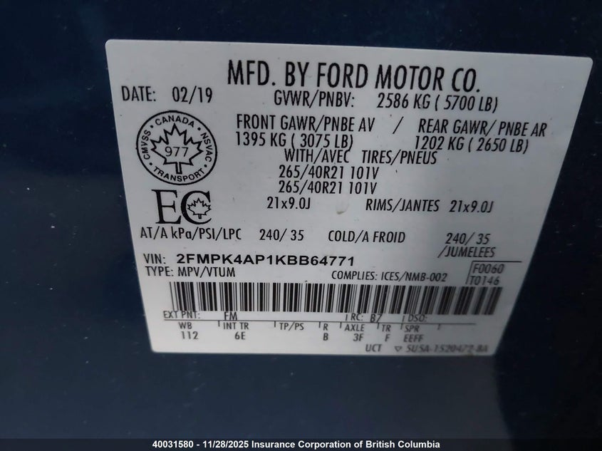 2FMPK4AP1KBB64771 2019 FORD EDGE photo no. 18