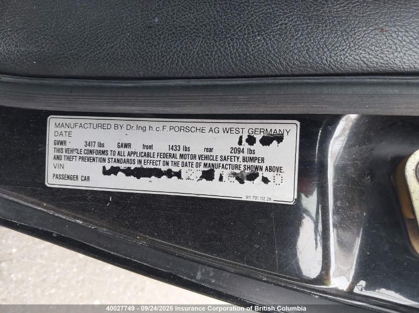 1988 Porsche 911 Carrera VIN: WP0EB0912JS160740 Lot: 40027749