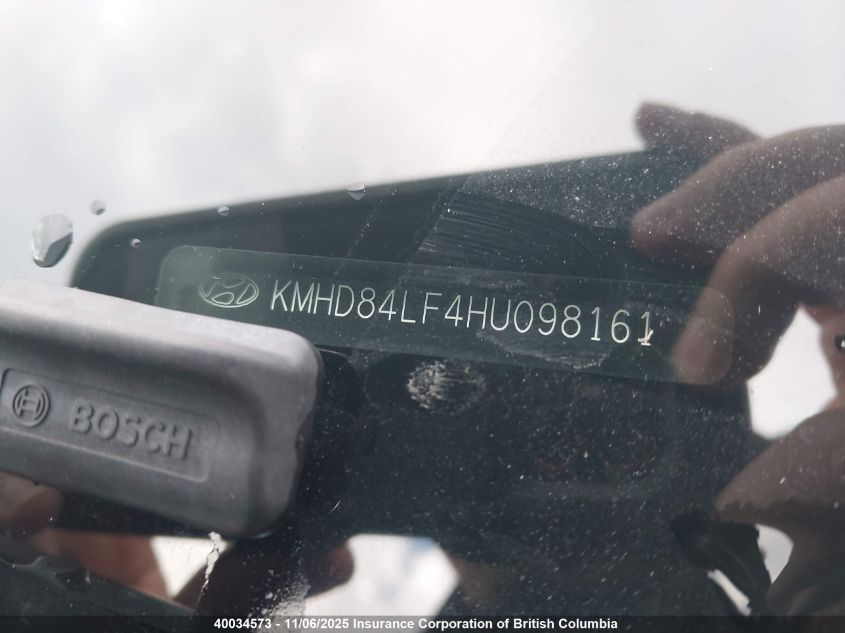 2017 Hyundai Elantra Se/Value/Limited VIN: KMHD84LF4HU098161 Lot: 40034573