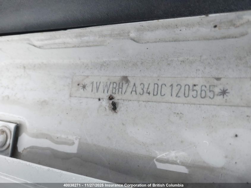 2013 Volkswagen Passat Se VIN: 1VWBH7A34DC120565 Lot: 40038271