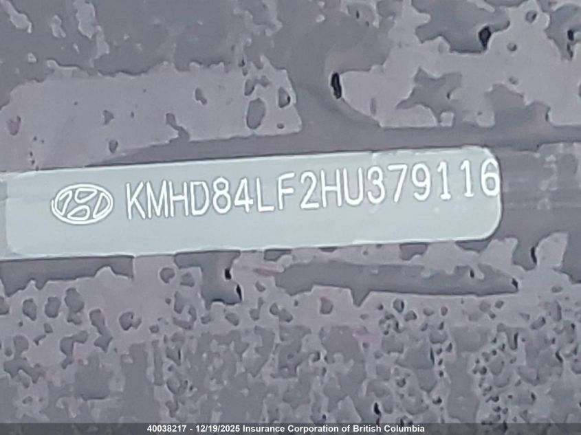 2017 Hyundai Elantra Gl VIN: KMHD84LF2HU379116 Lot: 40038217