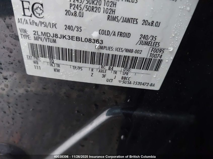 2014 Lincoln Mkx VIN: 2LMDJ8JK3EBL08363 Lot: 40038306