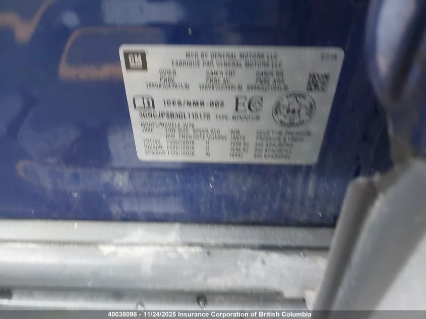 2016 Chevrolet Trax 1Lt VIN: 3GNCJPSB3GL115178 Lot: 40038098