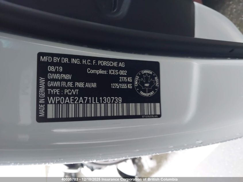 WP0AE2A71LL130739 2020 PORSCHE PANAMERA photo no. 9