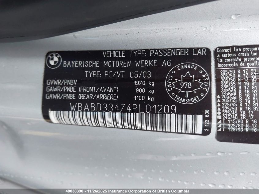 2004 BMW 325Ci VIN: WBABD33474PL01209 Lot: 40038390