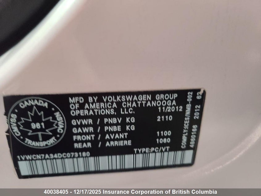 1VWCN7A34DC073180 2013 VOLKSWAGEN PASSAT photo no. 7