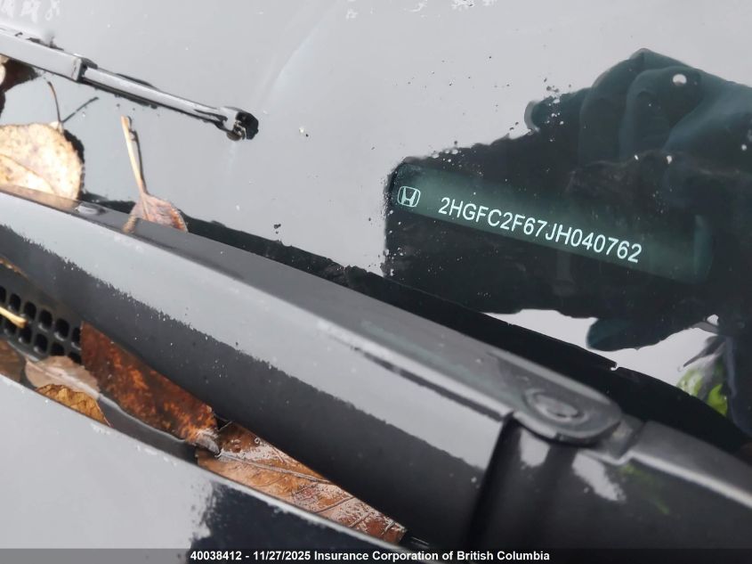 2018 Honda Civic VIN: 2HGFC2F67JH040762 Lot: 40038412