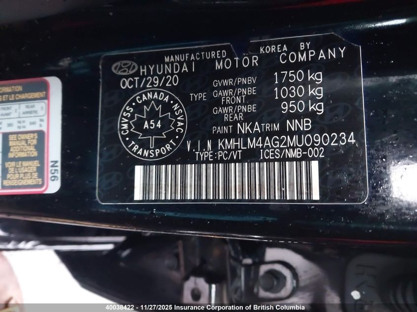 2021 Hyundai Elantra Sel VIN: KMHLM4AG2MU090234 Lot: 40038422