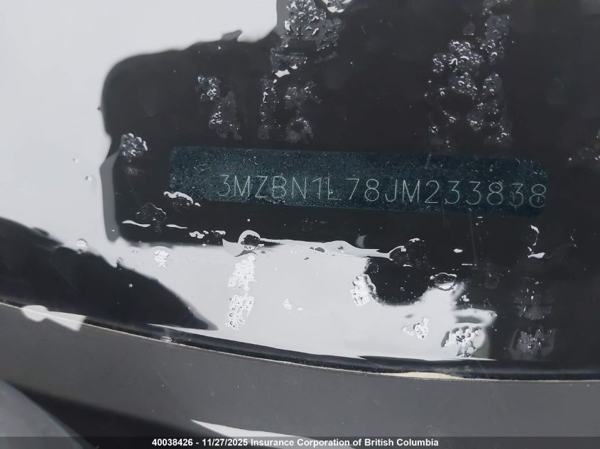 2018 Mazda 3 Touring VIN: 3MZBN1L78JM233838 Lot: 40038426