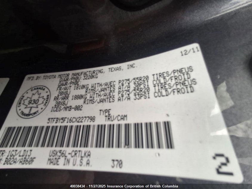 5TFBY5F16CX227798 2012 TOYOTA TUNDRA photo no. 5