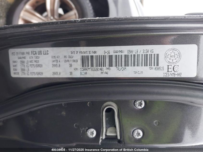 2016 Ram 1500 Sport VIN: 1C6RR7MT8GS281481 Lot: 40038435