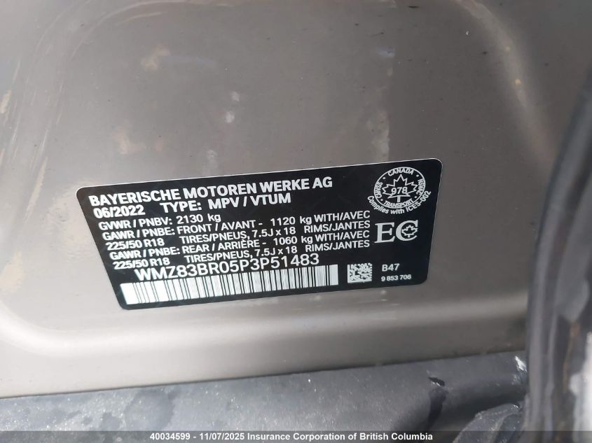 2023 Mini Countryman Cooper S VIN: WMZ83BR05P3P51483 Lot: 40034599