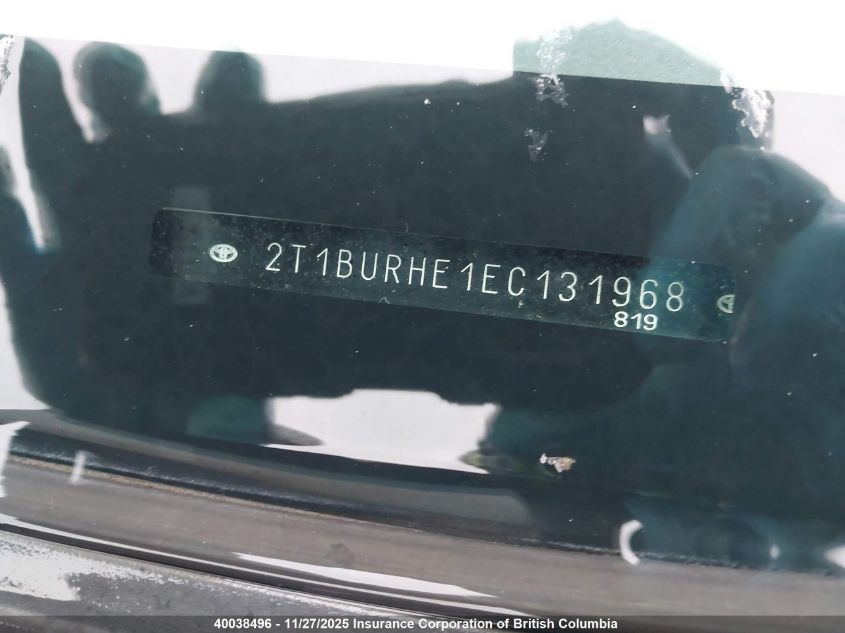 2014 Toyota Corolla L/Le/Le Pls/Prm/S/S Pls VIN: 2T1BURHE1EC131968 Lot: 40038496