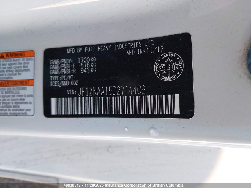 2013 Scion Fr-S VIN: JF1ZNAA15D2714406 Lot: 40038519