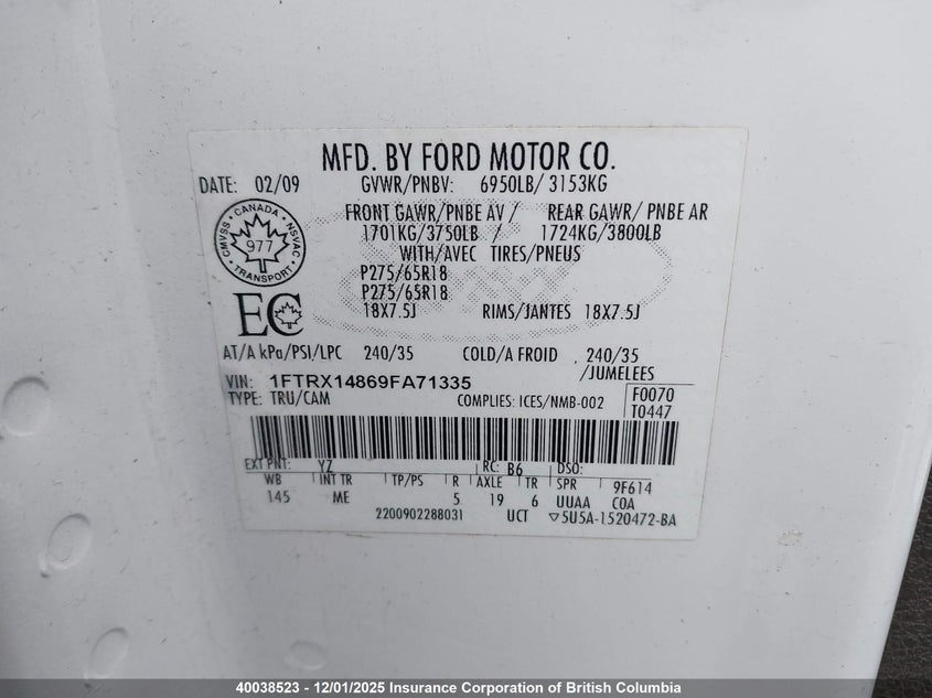 1FTRX14869FA71335 2009 FORD F-150 photo no. 9