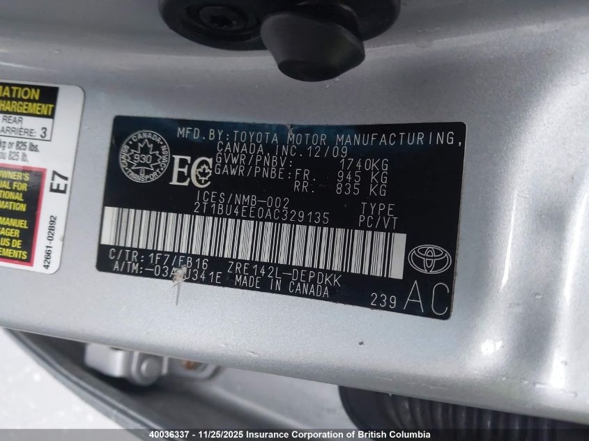 2010 Toyota Corolla S/Le/Xle VIN: 2T1BU4EE0AC329135 Lot: 40036337