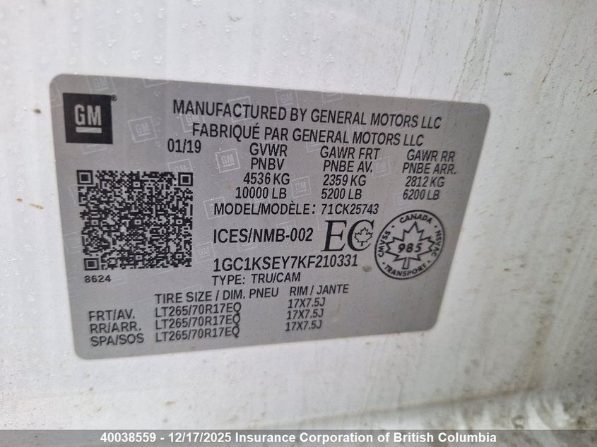 1GC1KSEY7KF210331 2019 CHEVROLET SILVERADO photo no. 11