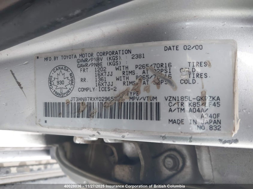 JT3HN87RXY0296538 2000 TOYOTA 4RUNNER photo no. 9