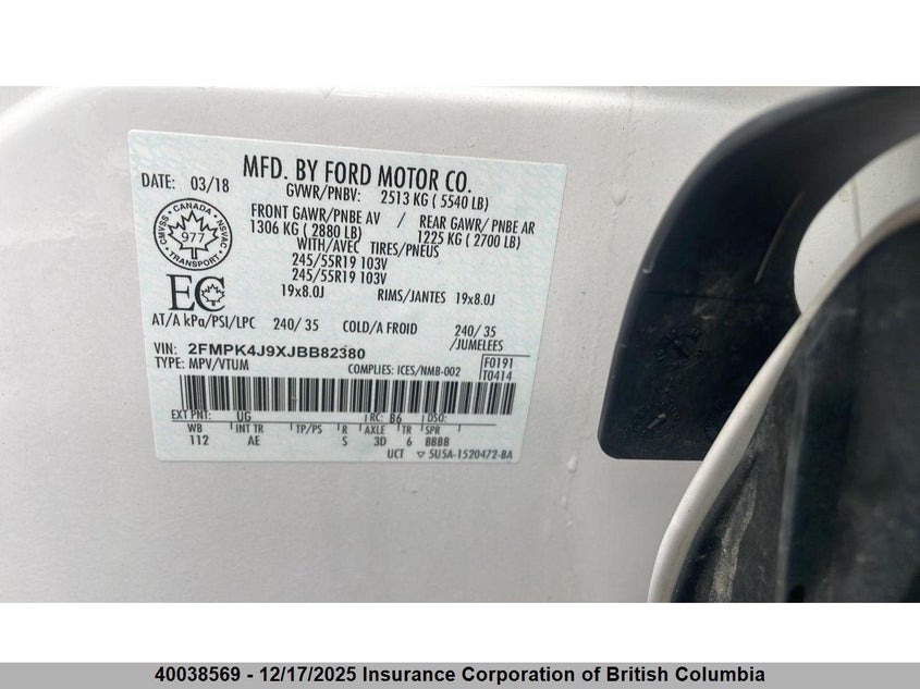 2FMPK4J9XJBB82380 2018 FORD EDGE photo no. 8