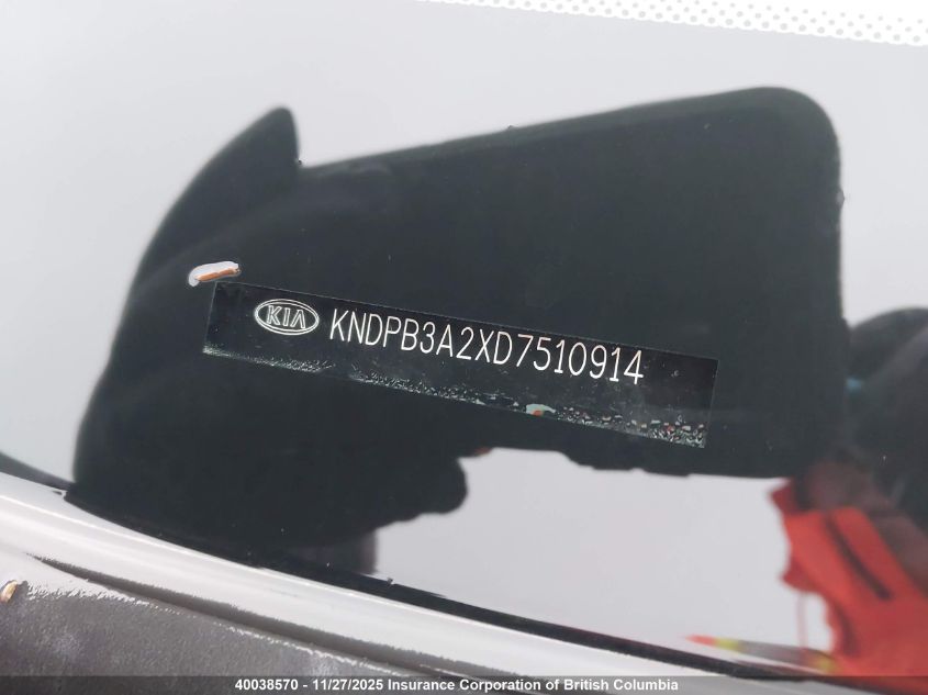 2013 Kia Sportage Lx VIN: KNDPB3A2XD7510914 Lot: 40038570