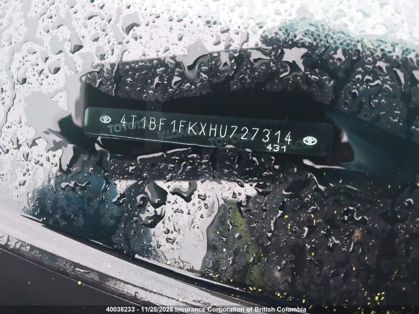 2017 Toyota Camry Le/Xle/Se/Xse VIN: 4T1BF1FKXHU727314 Lot: 40038233