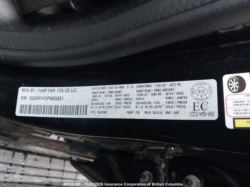 2023 Ram 1500 Limited VIN: 1C6SRFHT0PN655831 Lot: 40038598
