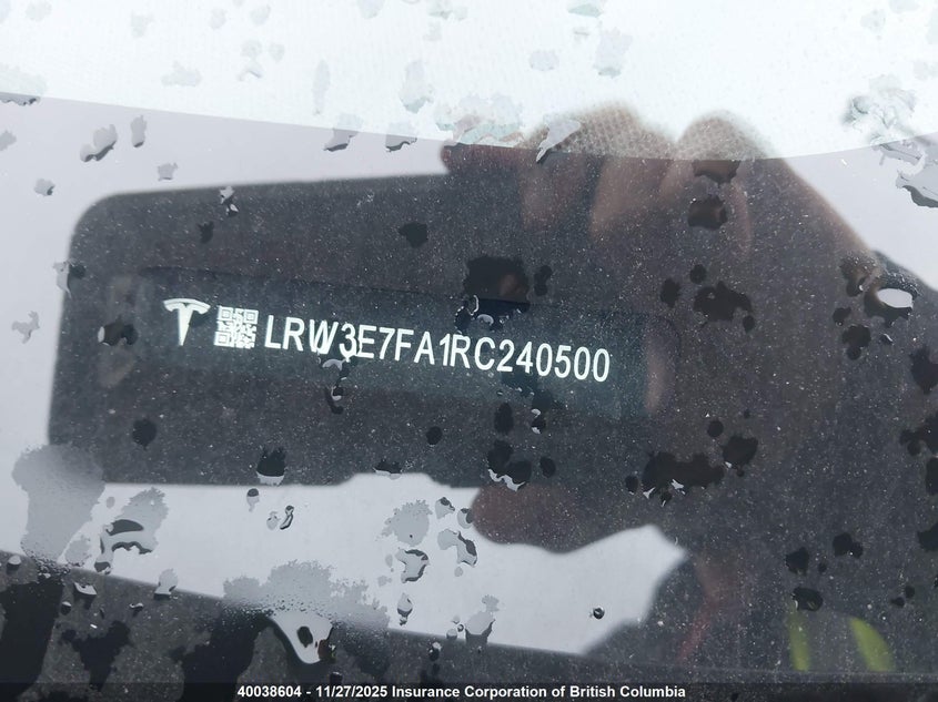 2024 Tesla Model 3 VIN: LRW3E7FA1RC240500 Lot: 40038604