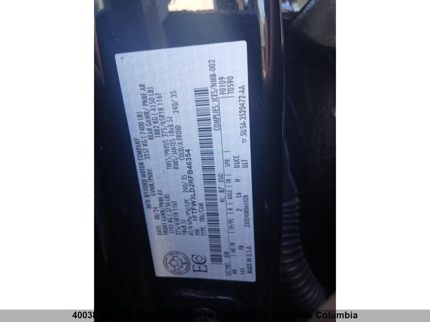 2024 Ford F150 VIN: 1FTFW3LD2RFB46354 Lot: 40038607