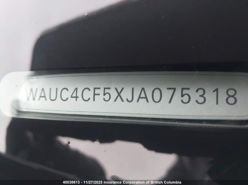 2018 Audi S5 VIN: WAUC4CF5XJA075318 Lot: 40038613