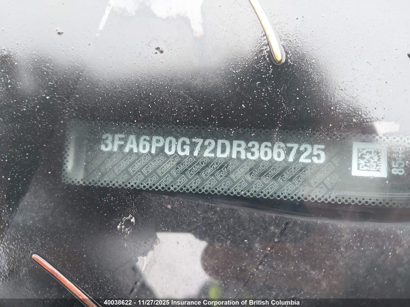 2013 Ford Fusion S VIN: 3FA6P0G72DR366725 Lot: 40038622