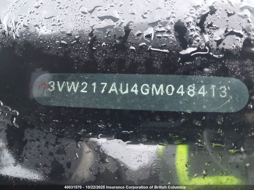 2016 Volkswagen Golf S/Se/Sel VIN: 3VW217AU4GM048413 Lot: 40031570
