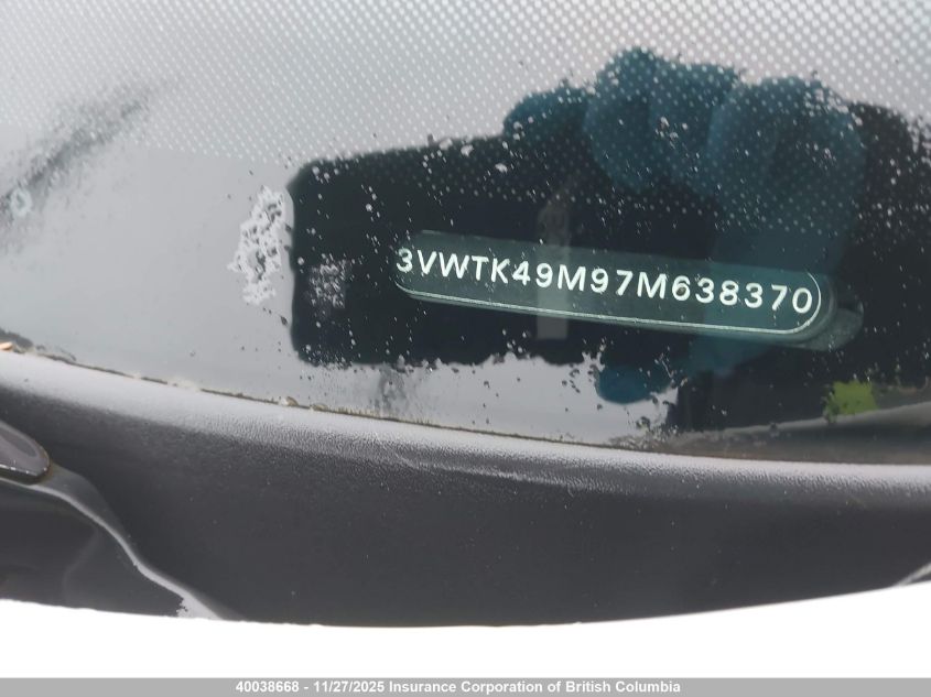2007 Volkswagen Jetta VIN: 3VWTK49M97M638370 Lot: 40038668