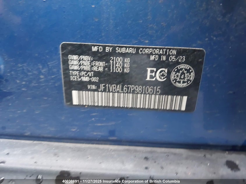 JF1VBAL67P9810615 2023 SUBARU WRX photo no. 9