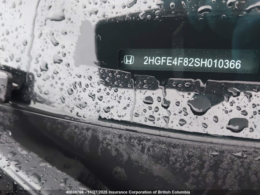 2025 Honda Civic VIN: 2HGFE4F82SH010366 Lot: 40038766