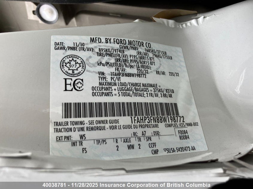 1FAHP3FN8BW198772 2011 FORD FOCUS photo no. 5