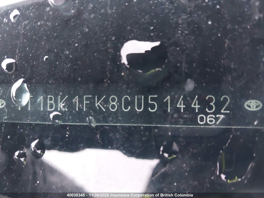 2012 Toyota Camry Se/Xle VIN: 4T1BK1FK8CU514432 Lot: 40038345