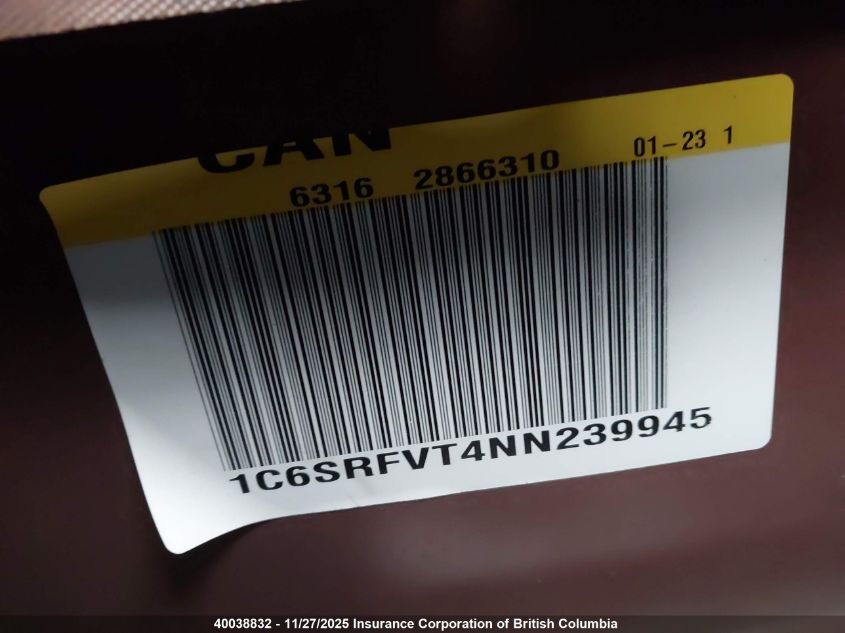 2022 Ram 1500 Sport VIN: 1C6SRFVT4NN239945 Lot: 40038832