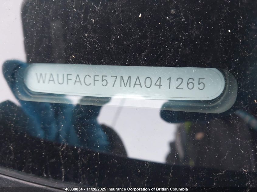 2021 Audi A5 VIN: WAUFACF57MA041265 Lot: 40038834