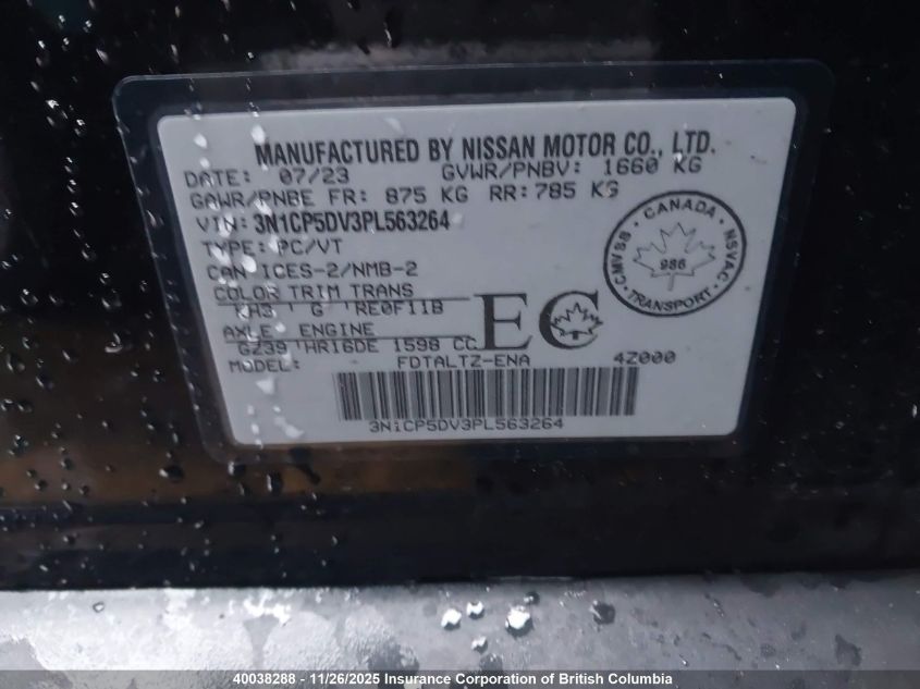 2023 Nissan Kicks Sr VIN: 3N1CP5DV3PL563264 Lot: 40038288