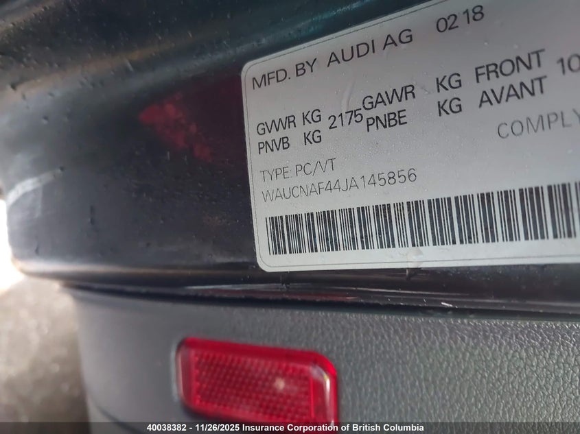 WAUCNAF44JA145856 2018 AUDI A4 photo no. 9