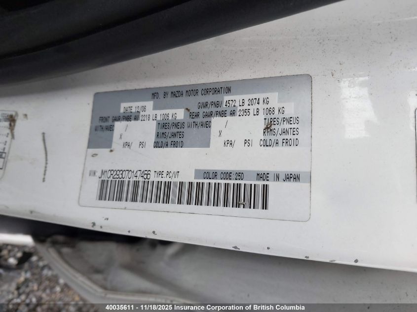 2007 Mazda 5 VIN: JM1CR293070147456 Lot: 40035611