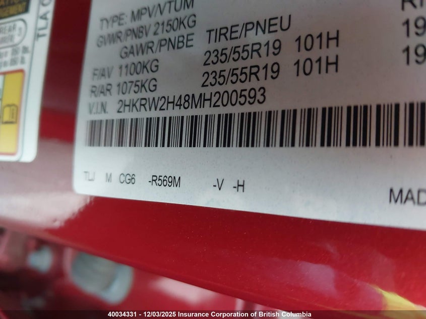 2HKRW2H48MH200593 2021 HONDA CR-V photo no. 9