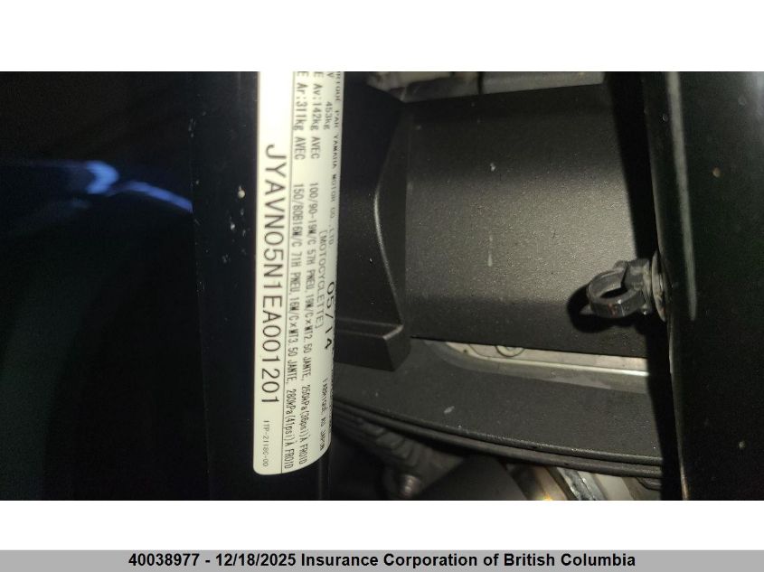 2014 Yamaha Xvs950 Cu VIN: JYAVN05N1EA001201 Lot: 40038977