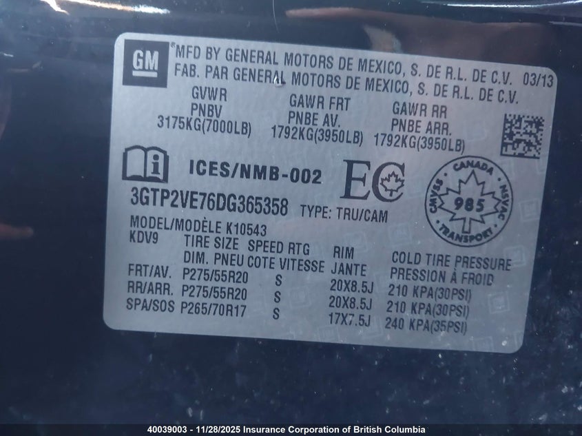 3GTP2VE76DG365358 2013 GMC SIERRA photo no. 9