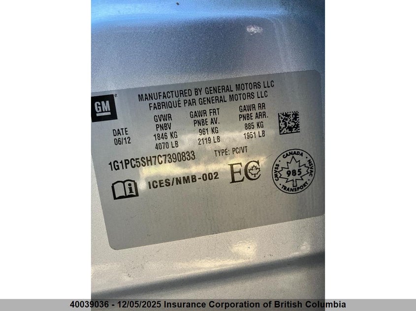 1G1PC5SH7C7390833 2012 CHEVROLET CRUZE photo no. 10