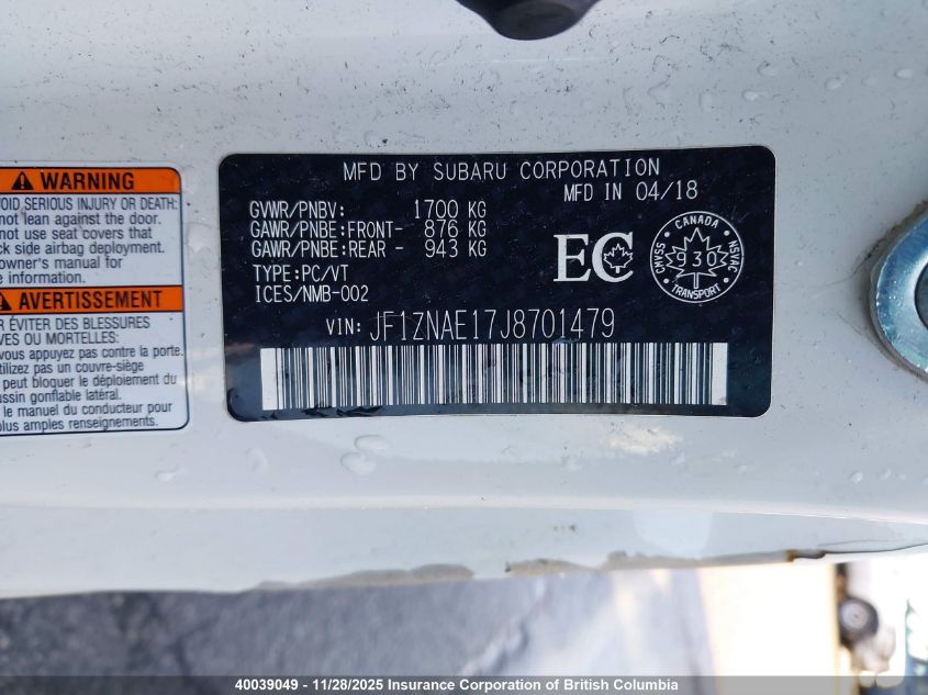 2018 Toyota 86 VIN: JF1ZNAE17J8701479 Lot: 40039049