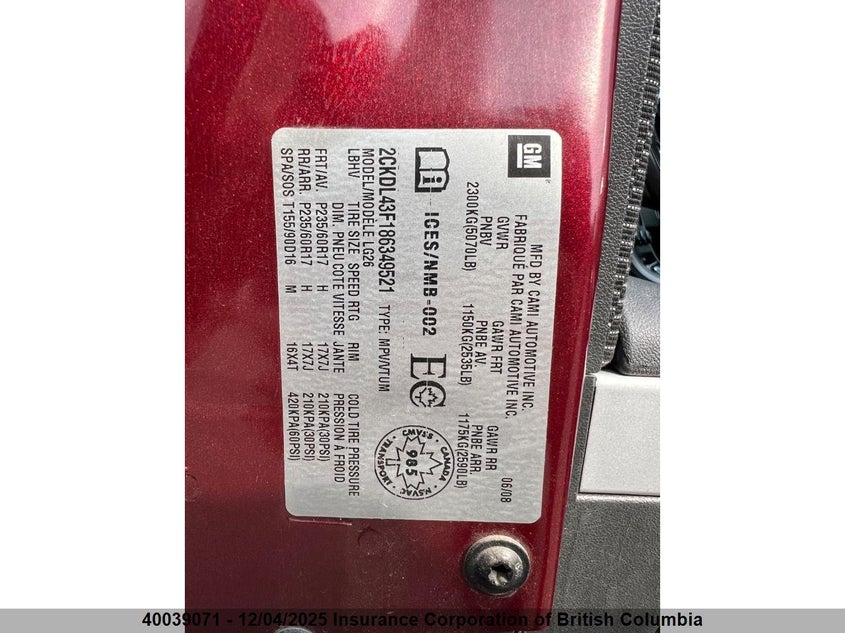 2CKDL43F186349521 2008 PONTIAC TORRENT photo no. 13
